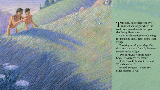 sample spread from the book “Whispers of the Wolf”, by Pauline Ts’o